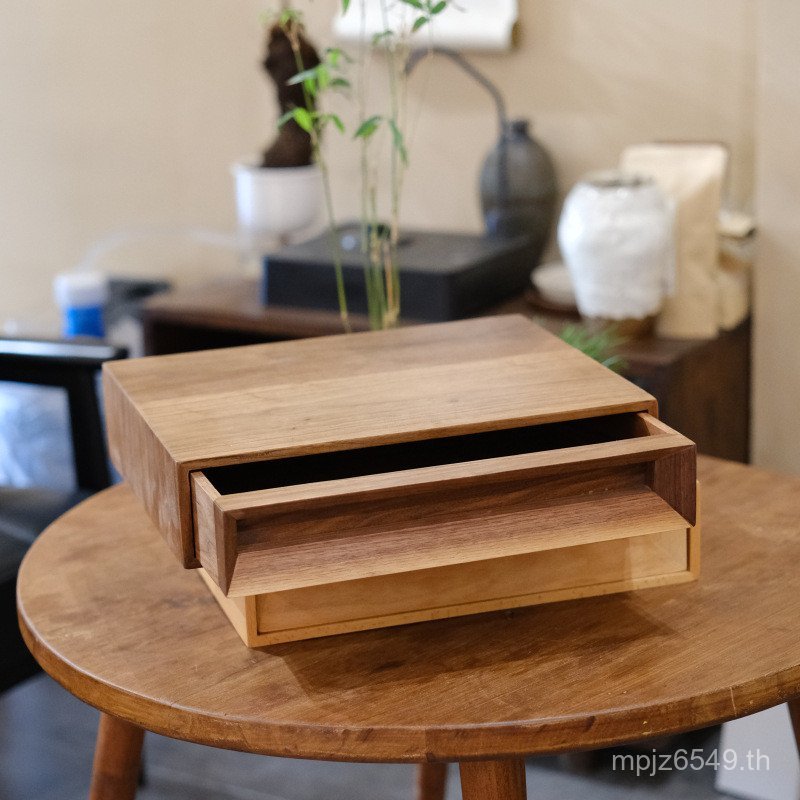 North American Desktop ไม้เนื้อแข็งสํานักงานกล่องจัดระเบียบกล่องเก็บวอลนัทไม้เครื่องเขียนเก็บสีดํากล