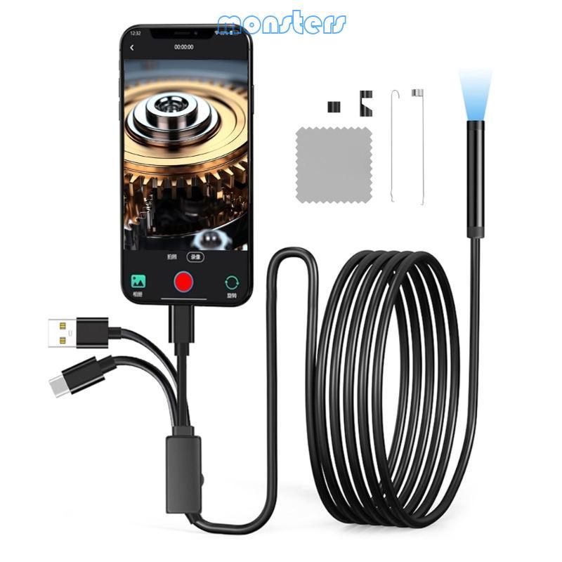 Mon Type C USB 8Pin 3in1 กล้อง Endoscope การตรวจสอบงูกล้อง Borescope
