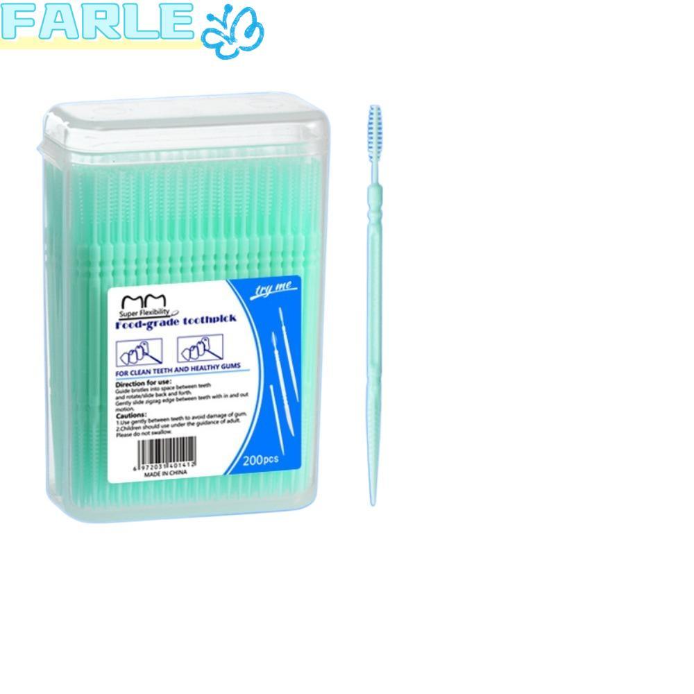 FARL ไหมขัดฟันแบบใช้แล้วทิ้ง 200 ชิ้น/กล่อง, ไม้จิ้มฟันแบบพกพาสองหัว, แท่งดูแลฟันละเอียดพิเศษในครัวเรือน