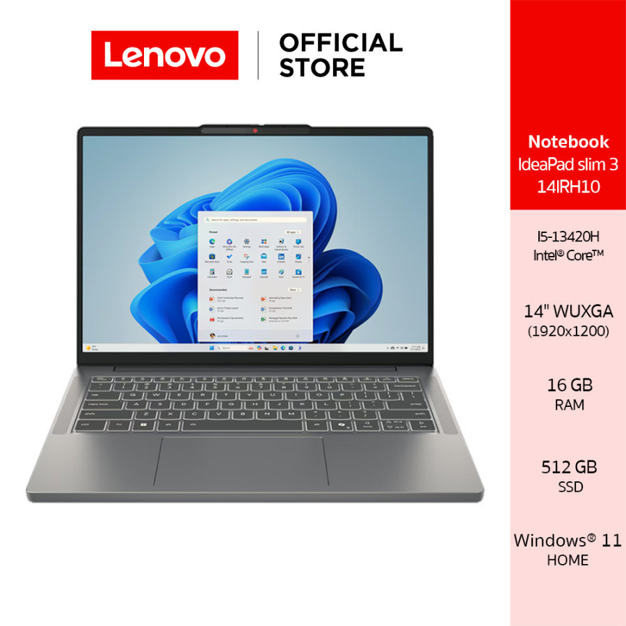 [ผ่อน 0%]Lenovo IdeaPad Slim 3 14IRH10(83K0000FTA)Notebook Intel I5-13420H 16GB SSD 512GB 14 WUXGA