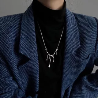 สร้อยคอยาว (ใส่กับเสื้อไหมพรม) จี้มุกประดับเพชร พู่ระย้า สไตล์เกาหลี เรียบหรู ใส่ออกงาน