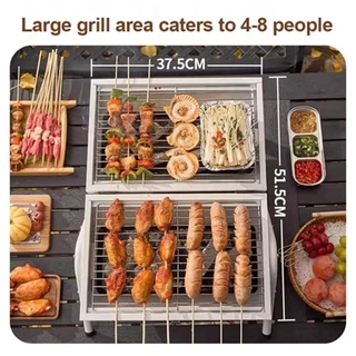 SANDEE เตาปิ้งย่าง ย่างบาร์บีคิว BBQ เตาปิงยางพกพา น้ำหนักเบา รวมเตาปิ้งย่าง รุ่น 2 ด้าน แบบพับเก็บได้