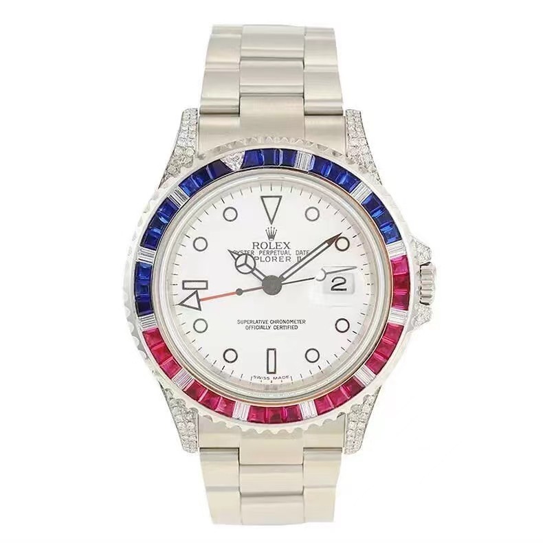 Rolex Rolex Explorer 16570 ด้านหลังเพชรแหวนสายรุ้งอัตโนมัตินาฬิกาผู้ชายนาฬิกา