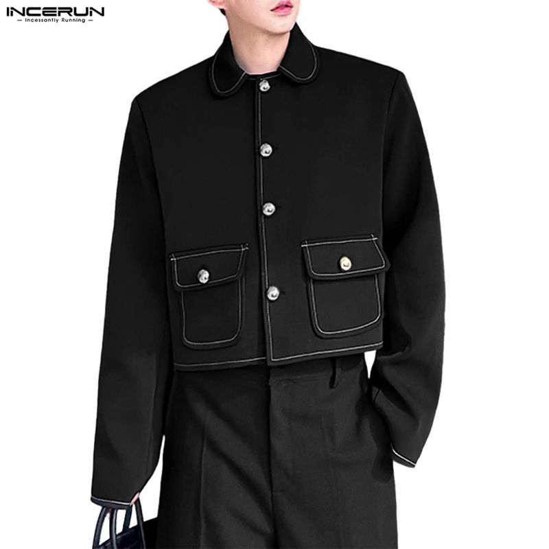 เสื้อเชิ๊ตบลาร์เซอร์แขนยาวสำหรับผู้ชาย สไตล์เกาหลีหรูหรา ดีไซน์คลาสสิกและสวมใส่ง่าย