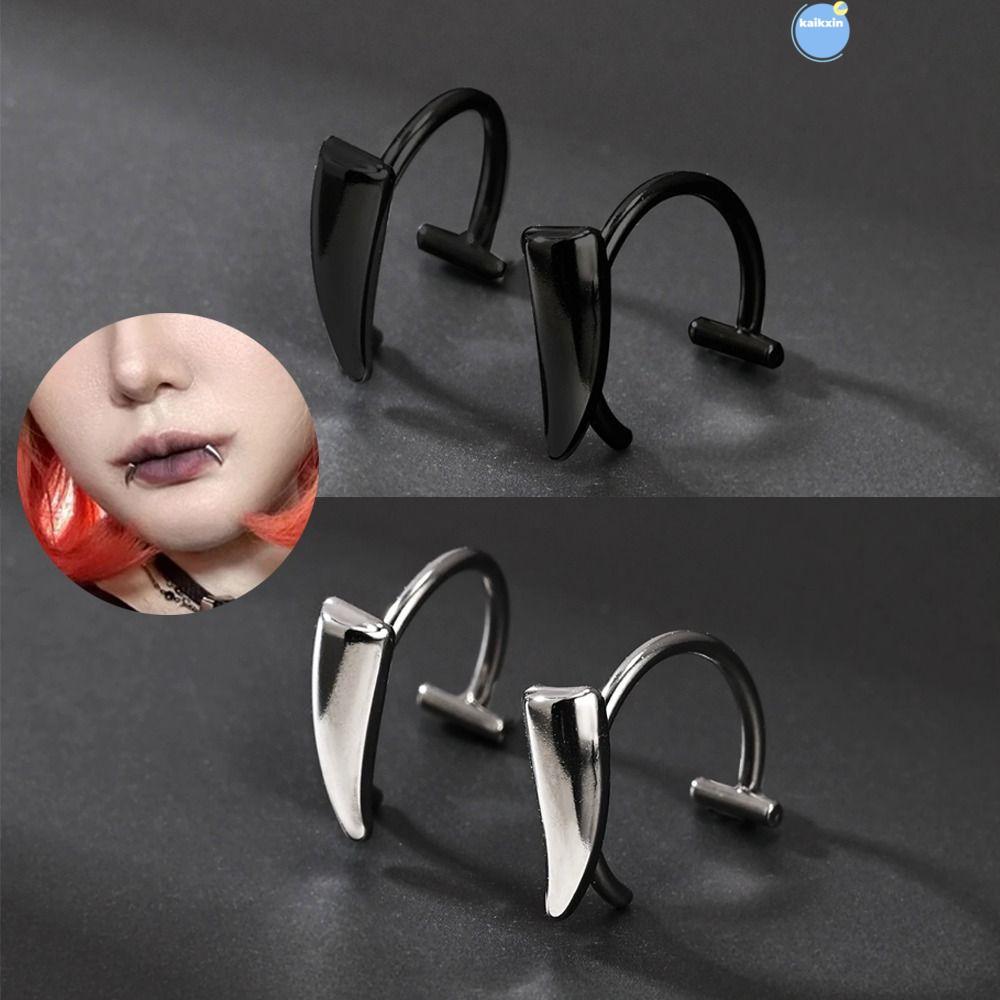 COOLSO แหวนปากปลอม, Vampire Fang Shape สแตนเลสไม่เจาะเครื่องประดับ, อินเทรนด์ Punk Non-Piercing Lip 