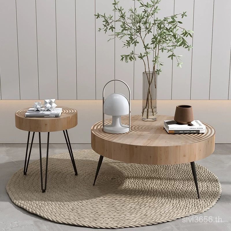 โต๊ะกาแฟทรงกลมไม้เนื้อแข็ง Log Hotel B & B โต๊ะข้างสไตล์ญี่ปุ่น YS3I
