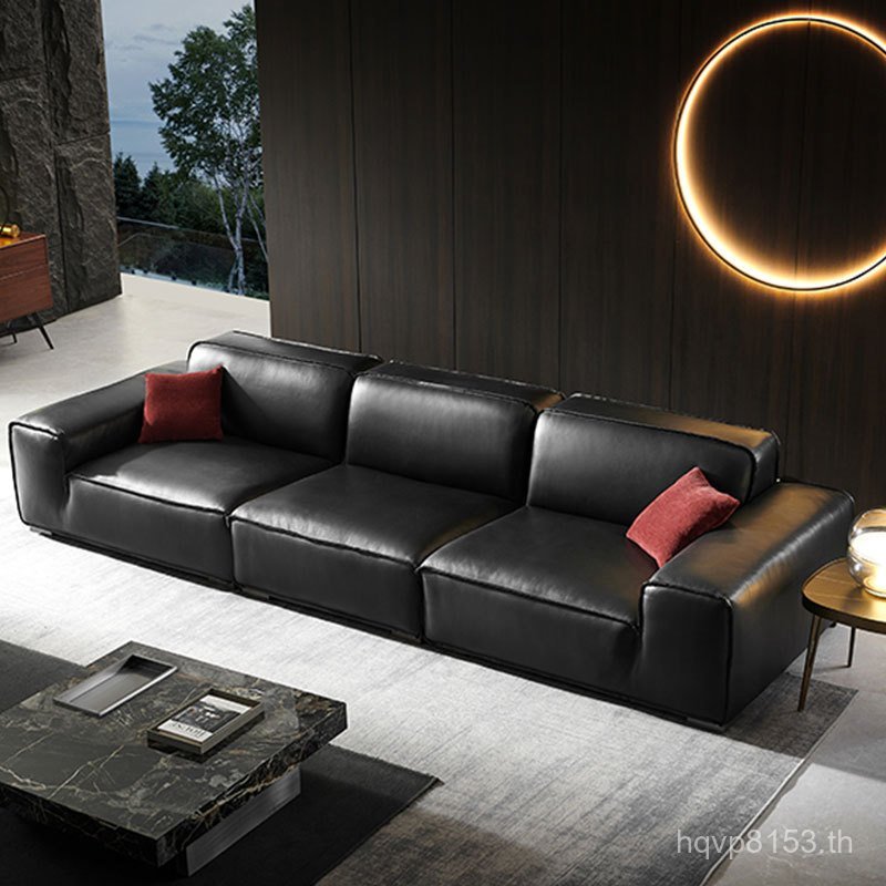 ชั้นห้องนั่งเล่น Minimalist Cowhide สีดําแถวเต้าหู้บล็อกตรง ps888#真皮沙发黑牛头大意用 เอ็นพีเอ