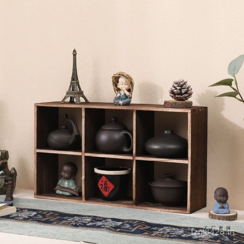 Bao ชั้นวางไม้เนื้อแข็ง Jiugongge Palace Rack กาน้ําชาตารางชุดชา Bogu Rack Handmade หกเก็บ Multi-Rac