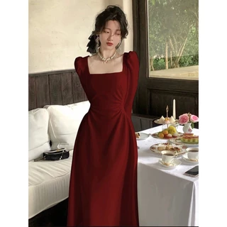 blue long sleeve dress เดรสฟ้าวันแม่ สาวอวบ เดรสผู้หญิง เกาหลี คุณหนู สบายๆ สุภาพ new 2026