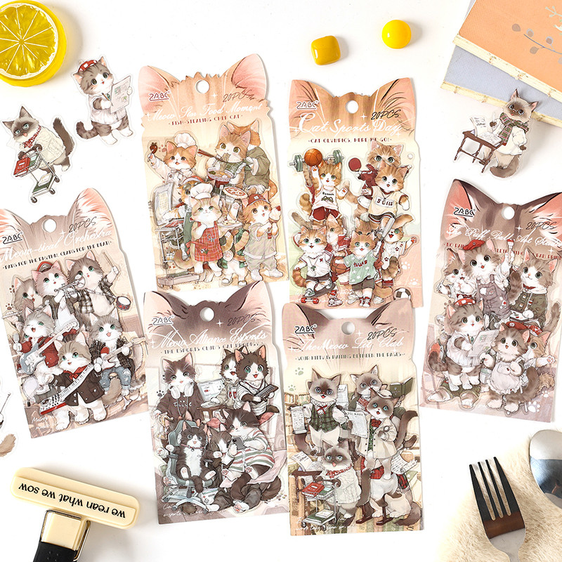 20 ชิ้นน่ารักการ์ตูนแมวธีม PET สติกเกอร์ตกแต่ง DIY วัสดุ Decals