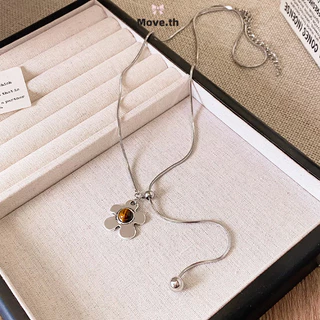 ในไทย-พร้อมส่ง✨สร้อยคอแบบดึงออก ยาว สำหรับผู้หญิง ประดับด้วยหินตาเสือเทียม ลวดลายดอกไม้ เจาะช่อง-Move