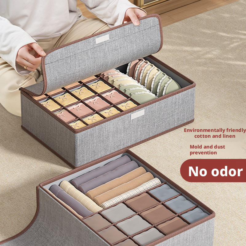 3-IN-1 UNDERWEAR ORGANIZERGrid กล่องเก็บผ้าลินินพร้อมฝาปิด | Drawer Sock & Panty Closet Divider - 内衣