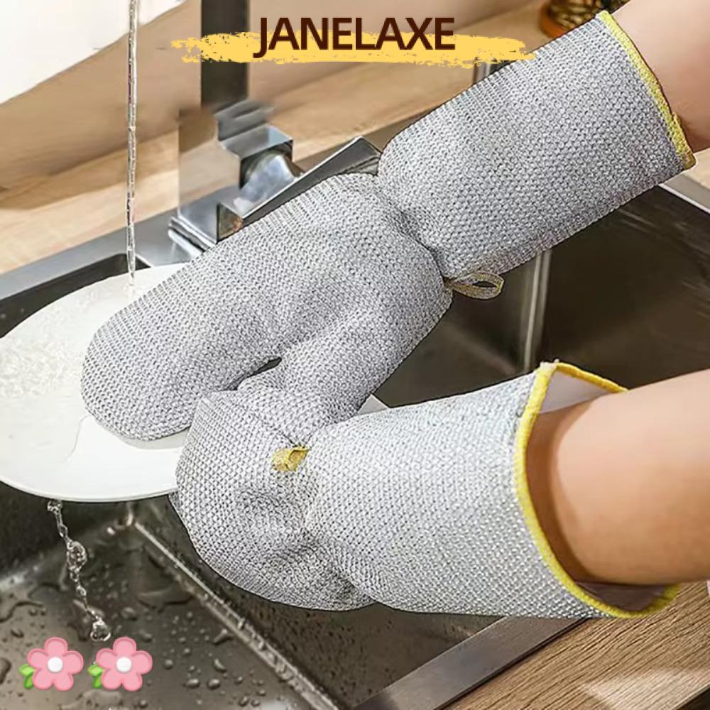 JANELAXE932JN ถุงมือล้างจาน, ถุงมือทําความสะอาดงานบ้านทําความสะอาดในครัวเรือนกันน้ํา, ชามคุณภาพสูงแปรงถุงมือลูกลวดเหล็กยาวหนา