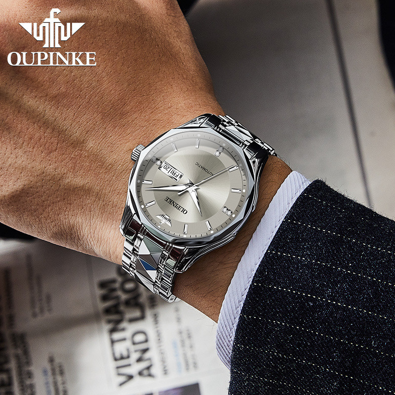 Oupinke waterproof men's watch with steel strap, imported movement, fully automatic mechanical men's