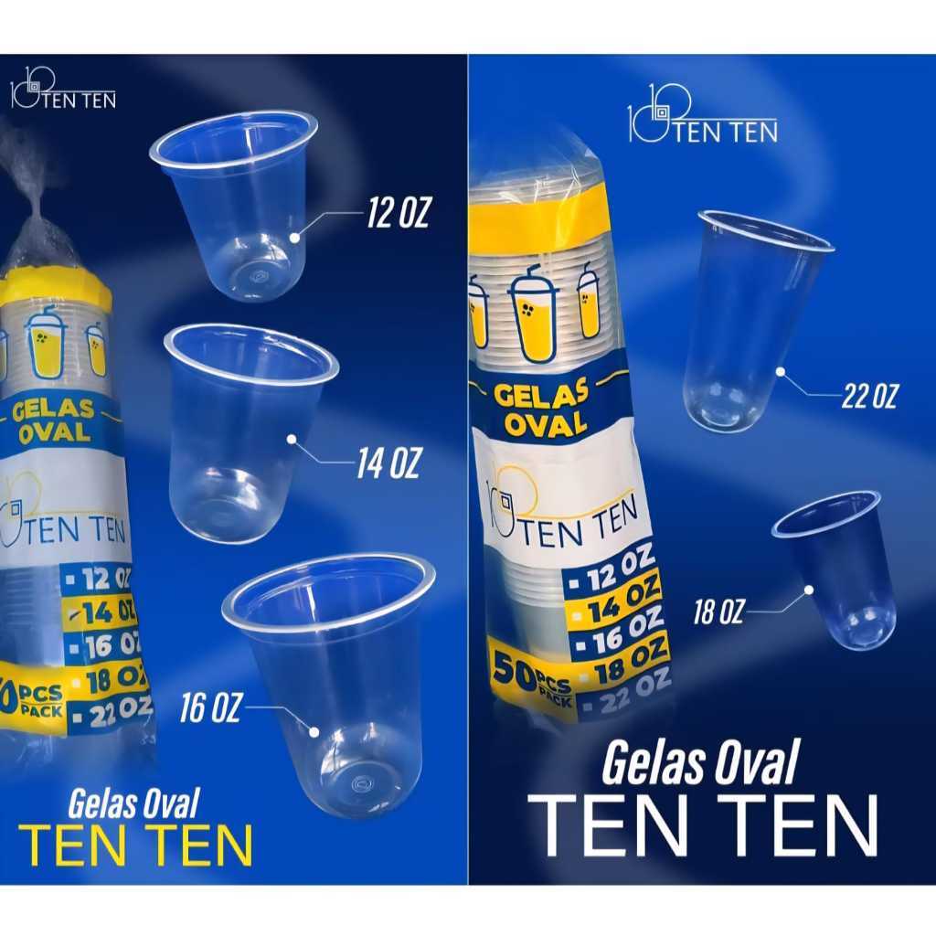 TENTEN OVAL ถ้วยพลาสติก 12oz/14oz/16oz/18oz/22oz [50PCS]