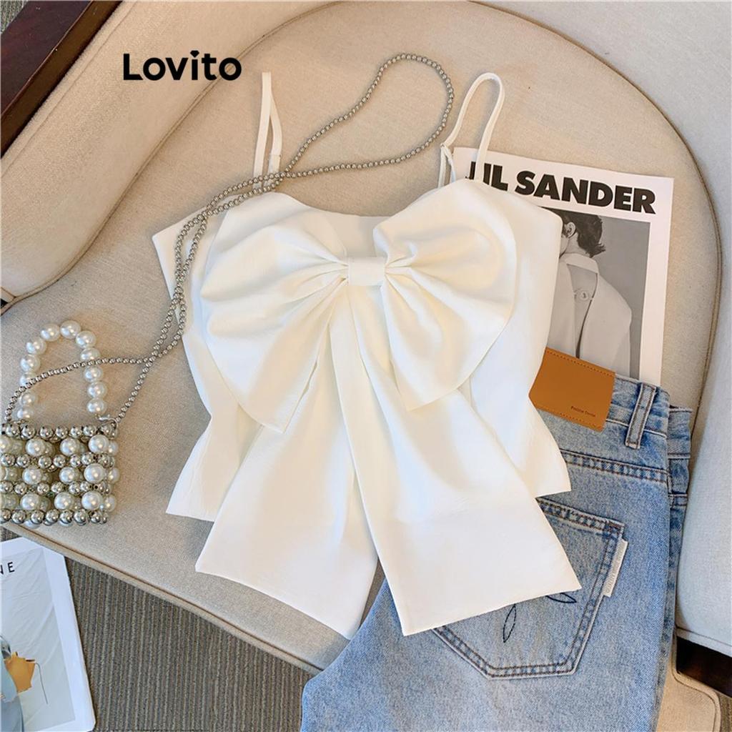 Lovito โบโฮ เสื้อกล้ามลําลองเสื้อกล้ามโบว์ธรรมดาสําหรับผู้หญิง LNA65225