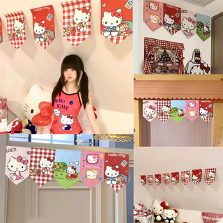 INS Hello Kitty DIY ผ้าม่านธงประตูห้องนอนตกแต่งห้องกระดาษแข็งพาร์ทิชันน่ารักการ์ตูนสร้างสรรค์
