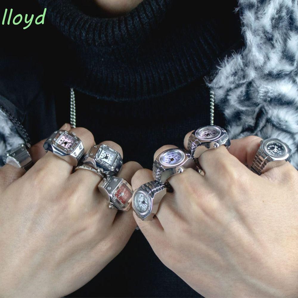 LLOYD แหวนนาฬิกาเครื่องประดับ, Retro Alloy นาฬิกาควอตซ์โรมัน, Hip Hop ปรับ Punk Vintage Finger Watch