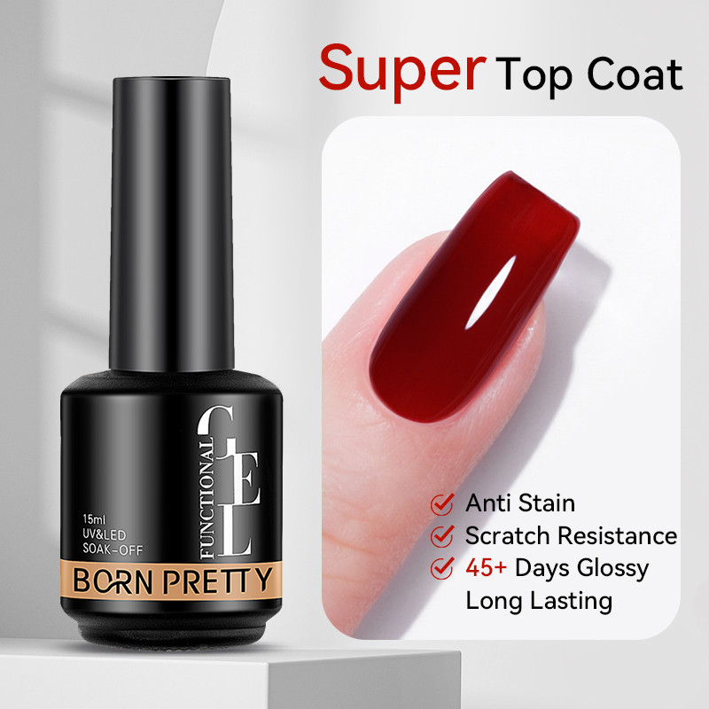 BORN PRETTY 15ml Super Top Coat Base Gel No Wipe Top Coat Glossy Long lasting Top Coat Functional Ge