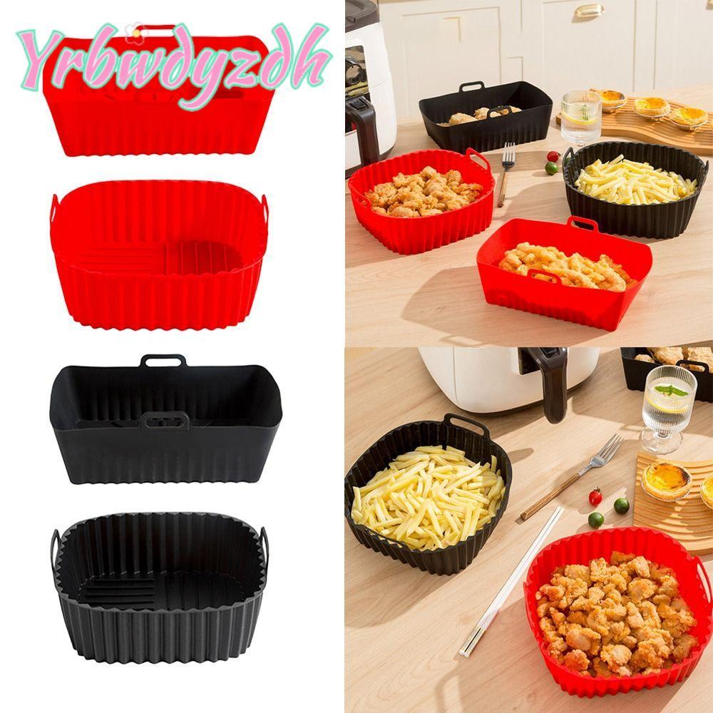 YRBWDYZDH ซิลิโคน Air Fryer Liners สําหรับ 4-7 QT พร้อมที่จับเตาอบ Liner, Air Fryer อุปกรณ์เสริมสีดํ