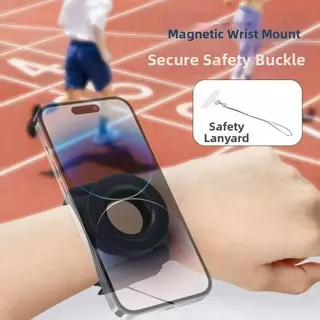 ขาตั้งโทรศัพท์มือถือ MAGICIANIP 360° หมุนได้สําหรับที่วางโทรศัพท์วิ่ง แม็กเซฟ, ระบบกันสะเทือนแม่เหล็กสากลแบบพกพาแขนโทรศัพท์มือถือสายรัดข้อมือขี่จักรยาน