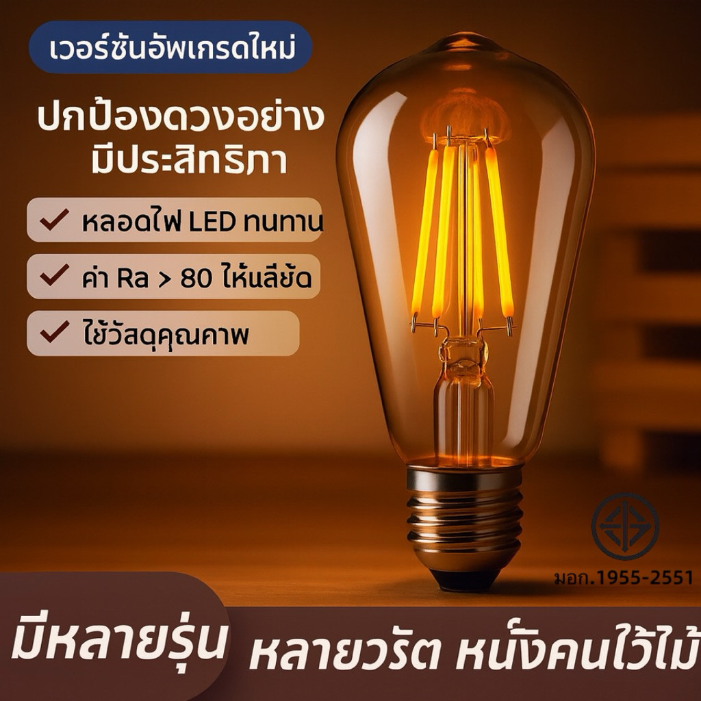 หลอดไฟวินเทจ เอดิสัน E27 4W/6W/8W แก้วสีชา แสงวอร์ม ไฟตกแต่ง คาเฟ่