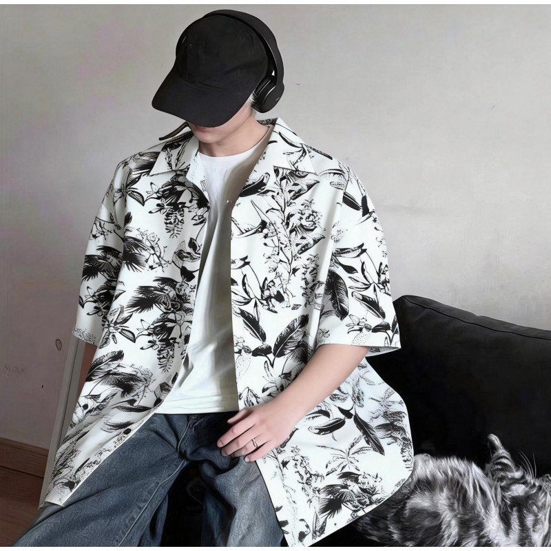 ญี่ปุ่นวินเทจผู้ชายฤดูร้อนคิวบาปกหมึกดอกไม้เสื้อ - รูปที่ 5