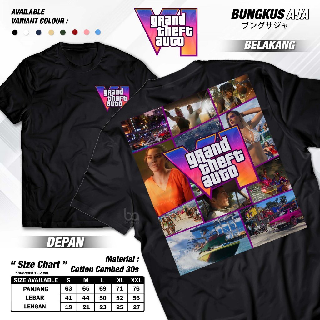 เสื้อยืด GTA 6 Grand Theft Auto VI - เสื้อยืดเกมเมอร์สําหรับเล่นเกม Distro 30s Bungkusaja A4119