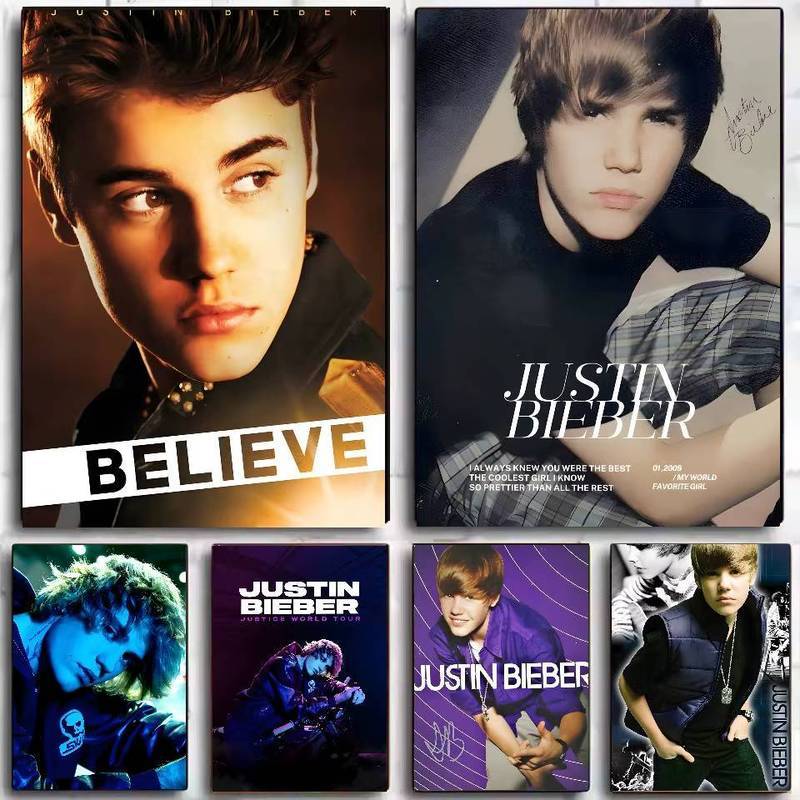Justin Bieber นักร้องผ้าใบโปสเตอร์ Wall Art สําหรับ Cafe Room ตกแต่งบ้าน