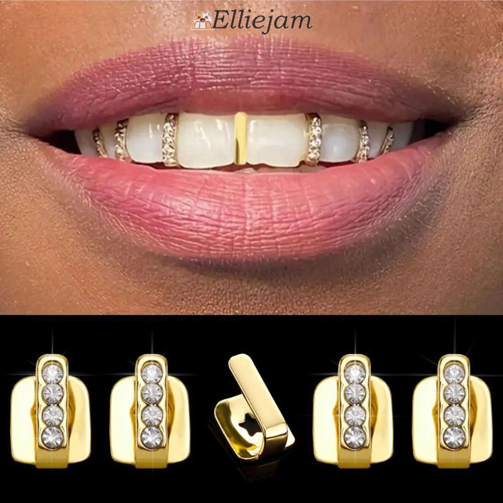 ELLIEJAM Grillz 3 ชิ้น สไตล์Hip Hop เพชรสังเคราะห์โปร่งแสง ใช้สำหรับปาร์ตี้และคอสเพลย์