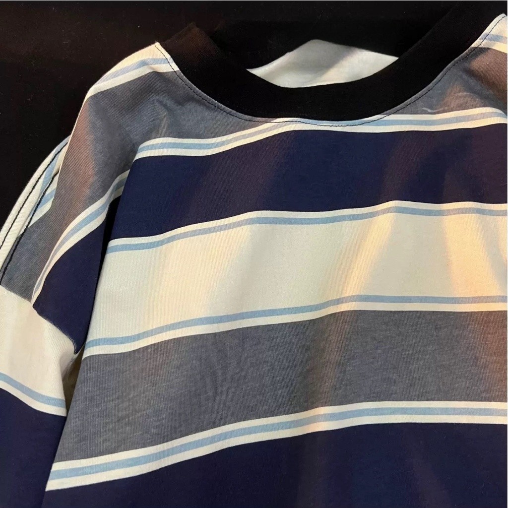 Chaistyle เสื้อยืดลายทางสีตัดกันย้อนยุคฤดูร้อนคอกลมทรงหลวมแมทช์ลุคง่าย รูปที่ 7