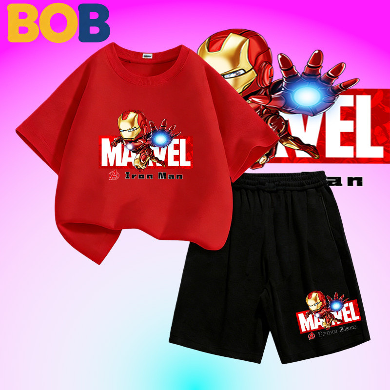 BOB [พร้อมส่ง] ชุดเด็กชายSpider-Manมาร์เวล เสื้อยืดกางเกงขาสั้น ผ้ามิกซ์คอตตอน ชุดเซ็ตเด็ก การ์ตูนฮีโร่ ใส่สบาย3-12ปี#36