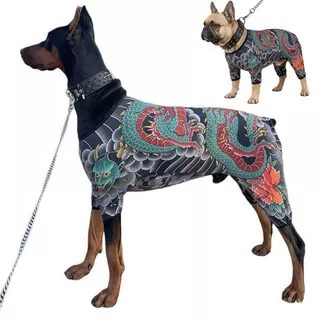 QWISTZO เสื้อสักสุนัขแมว, Four Seasons Breathable Pet Tattoo Vest, ความคิดสร้างสรรค์ Close-fit Cool เหมือนจริงเสื้อผ้าสัตว์เลี้ยงสําหรับสัตว์เลี้ยง S ถึง 6XL