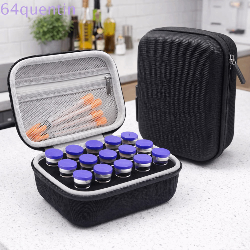 กล่องเก็บอินซูลิน QUENTIN, 15 ช่องกันน้ําอินซูลิน Vials Case, Vials Storage 10ML Vials ทนต่อการสึกหร