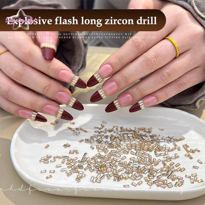 <DBFl-t> 50 ชิ้นสี่เหลี่ยมผืนผ้าเล็บZirconโปร่งใส 5aเล็บคริสตัลเพชรภาษาฝรั่งเศสคําลายเล็บอุปกรณ์เสริมใหม่