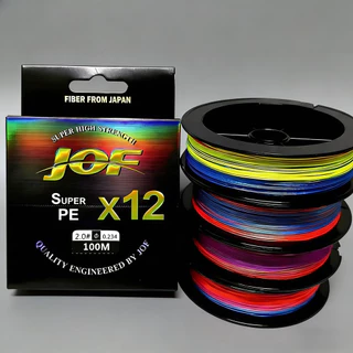 สาย PE X12 JOF แท้ ยาว 100 เมตร ถัก 12 เส้น สลับสี แข็งแรงสูง Super PE X12 สำหรับตกปลา