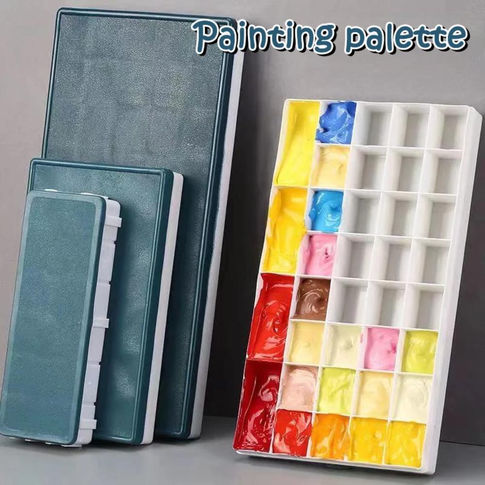พาเลทสีพลาสติก 24 กริด ถาดสีพร้อมฝาปิดนุ่ม แบบพกพา กันรั่ว เหมาะสำหรับสีน้ำ อะคริลิค และสีน้ำมัน กล่องสี