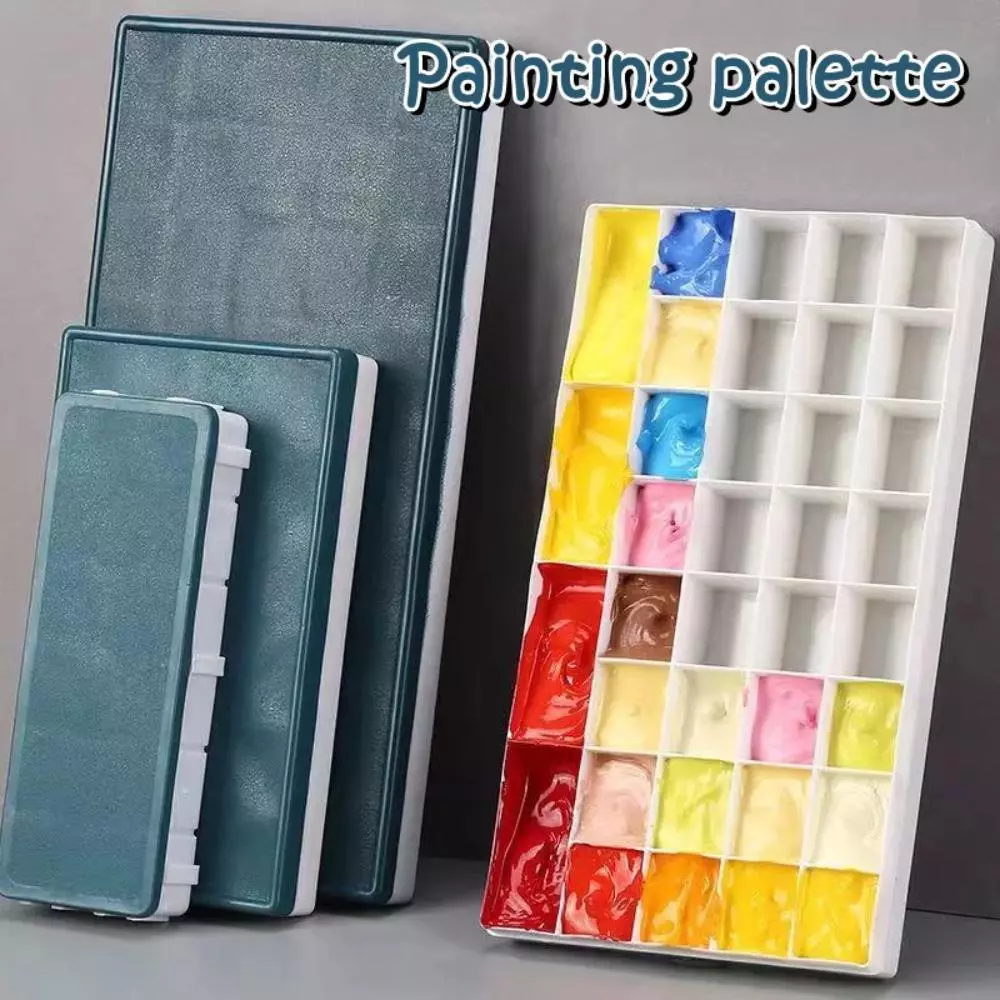 พาเลทสีพลาสติก 24 กริด ถาดสีพร้อมฝาปิดนุ่ม แบบพกพา กันรั่ว เหมาะสำหรับสีน้ำ อะคริลิค และสีน้ำมัน กล่องสี