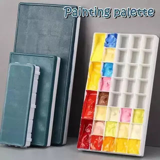 พาเลทสีพลาสติก 24 กริด ถาดสีพร้อมฝาปิดนุ่ม แบบพกพา กันรั่ว เหมาะสำหรับสีน้ำ อะคริลิค และสีน้ำมัน กล่องสี