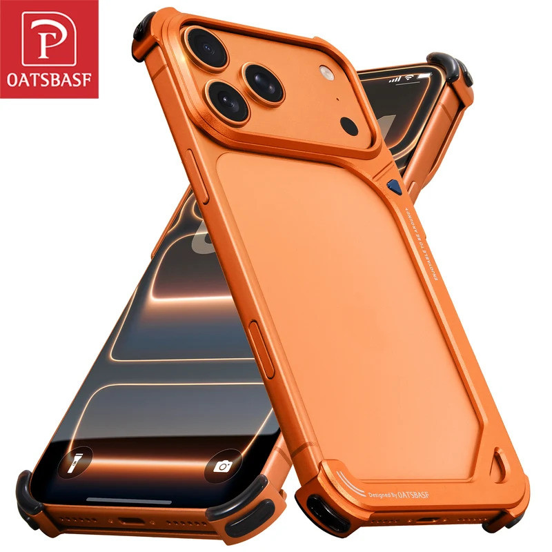 Oatsbasf โลหะ Frameless เคสโทรศัพท์สําหรับ iPhone 17 Pro Max 9 รูปร่างฝาครอบโทรศัพท์ Slim กันชนโทรศั