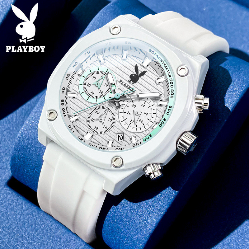 PLAYBOY 3060 Simple Trend ปฏิทินนาฬิกาควอตซ์ซิลิโคนกันน้ํา All-Match นาฬิกาผู้ชาย (กล่องนาฬิกาเดิม)