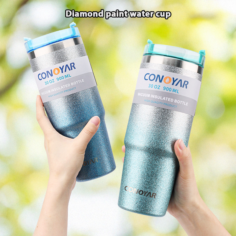 CONOYAR สแตนเลสแท้304 รับประกันไอน้ำไม่เกาะแก้ว 30ozแก้วเก็บความเย็น ขนาด กระบอกน้ำ มีหลอดดูด T01291