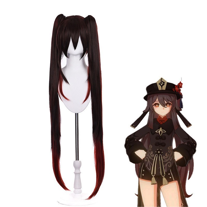 Original God Walnut Cosplay Wig Double Ponytail Gradient Tiger Clip Wig Anime Modeling Fake Hair Cov