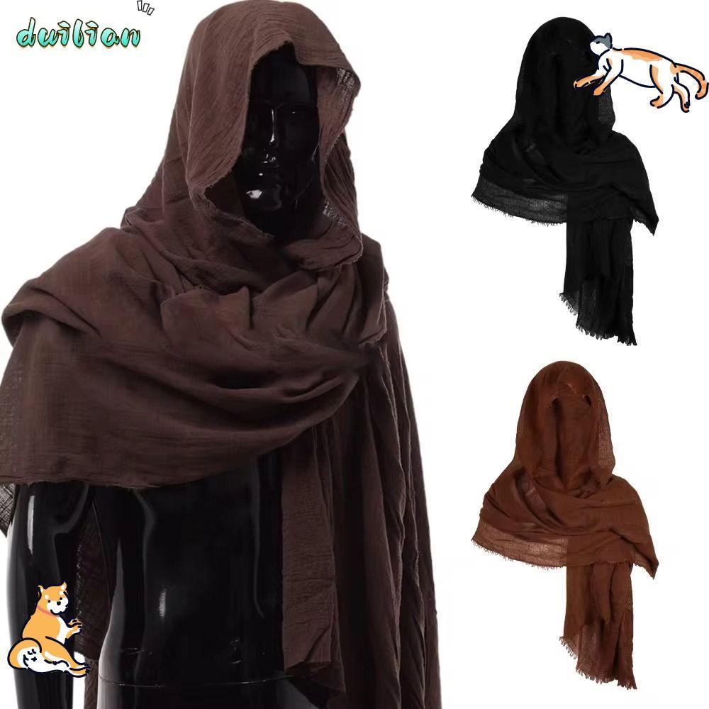 DUILIAN Mens Medieval Pirate Retro Hood, Black/Brown Lightweight Wrap Cloak, Unisex Vintage Pirate S