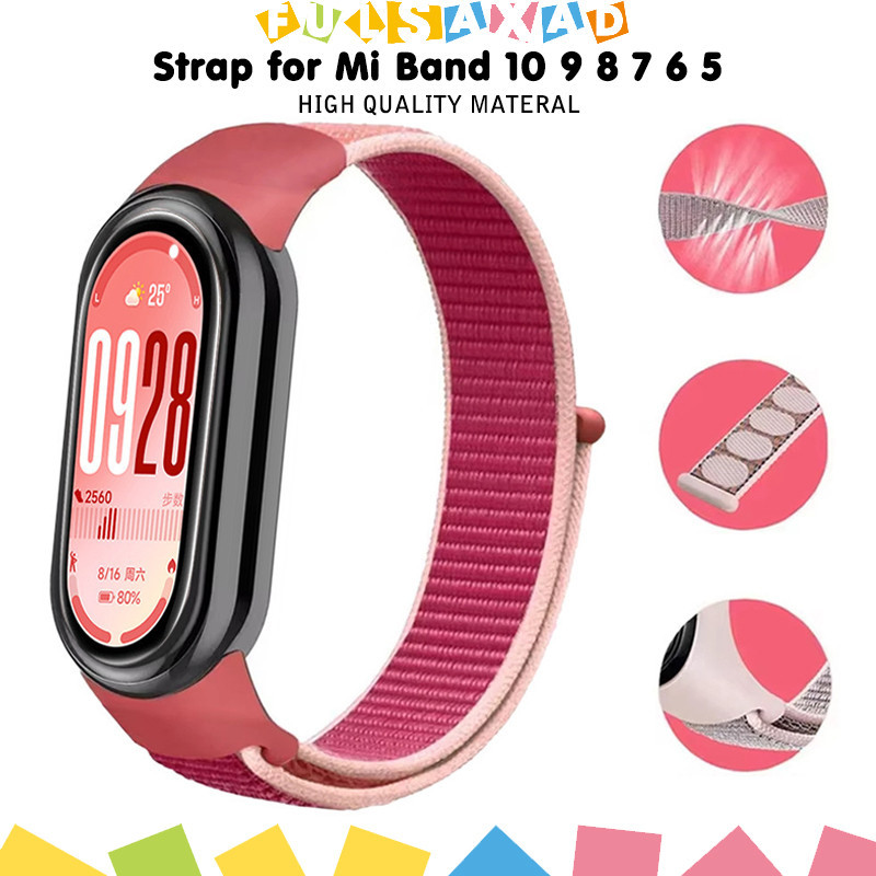 สายรัดไนลอนหลองกีฬาสำหรับสมาร์ทนาฬิกา แบนด์ for Xiaomi Mi Band Miband 10 9 8 สายรัดข้อมือเปลี่ยนแห้งรวดเร็ว อุปกรณ์เสริม