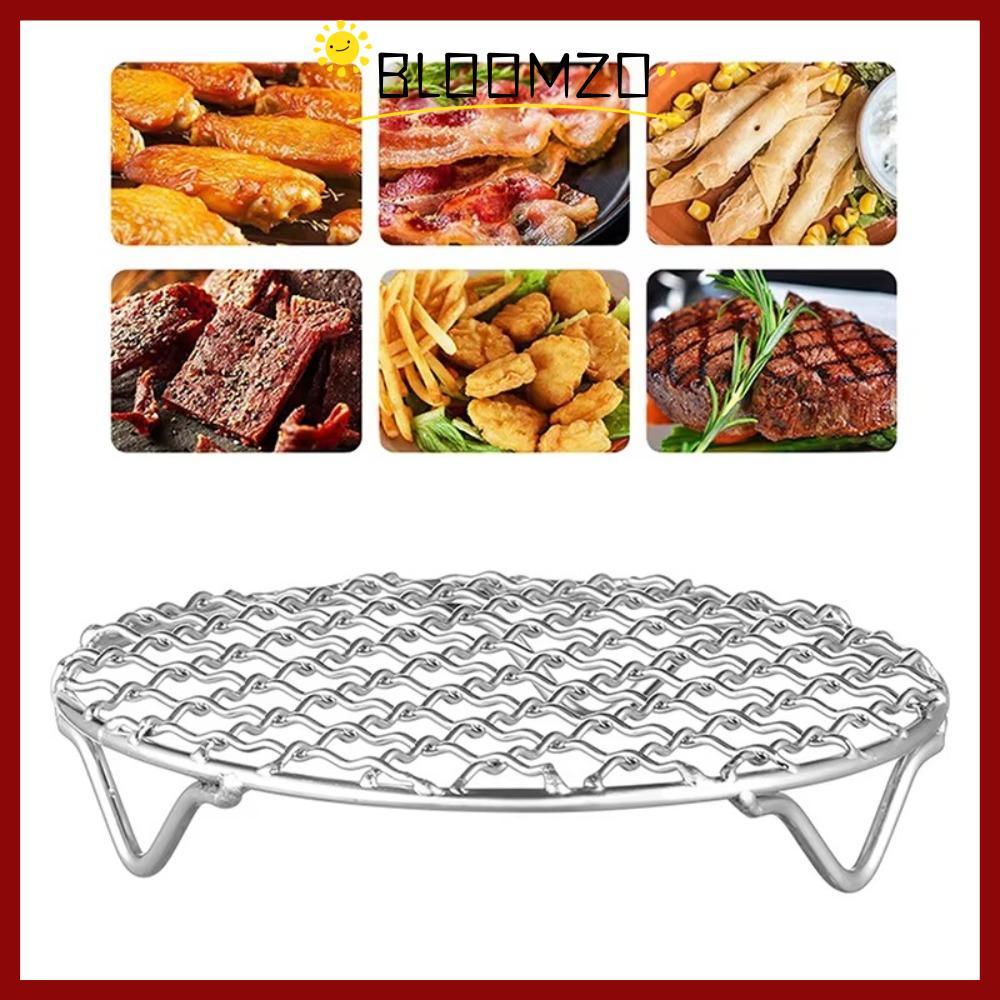in stockBLOOMZO Air Fryer Rack, สแตนเลส Stackable Grid Grill, แบบพกพาพร้อมเท้ารอบ BBQ Home Kitchen เตาอบ Steamer Cooker