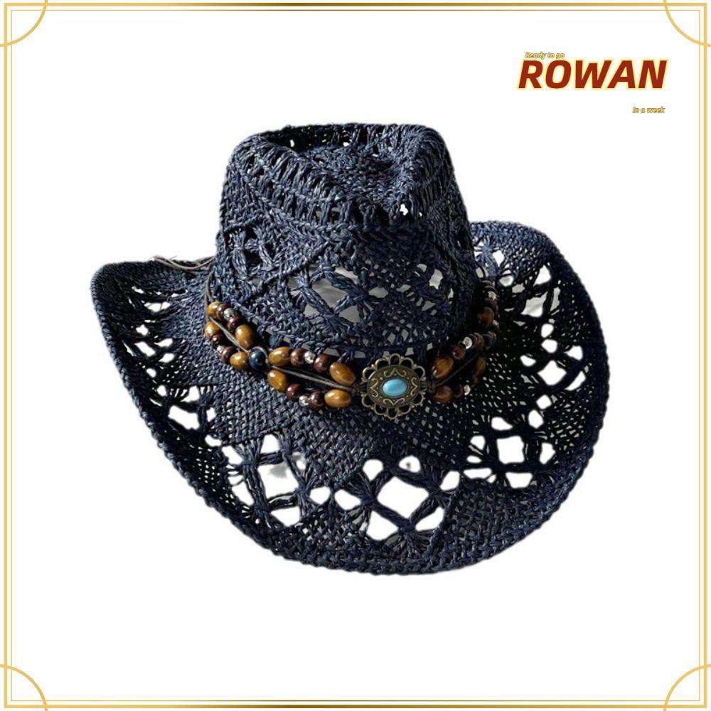 ROWANTH หมวกปีกกว้างจากฟาง สไตล์โบฮีเมียน ระบายอากาศได้ดี สำหรับสวมใส่วันพักผ่อนในฤดูร้อน