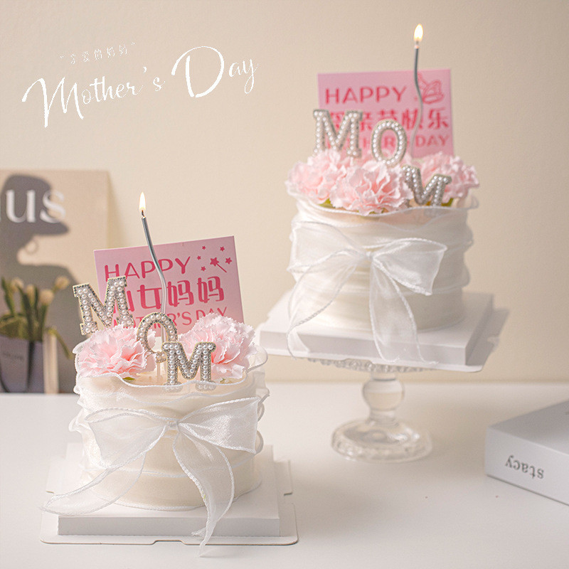 2/5/10 ชิ้น Felt Pearl Diamond Mom Letter เค้ก Topper Mothers วันผู้หญิงs ตกแต่งเค้ก Party Supplies
