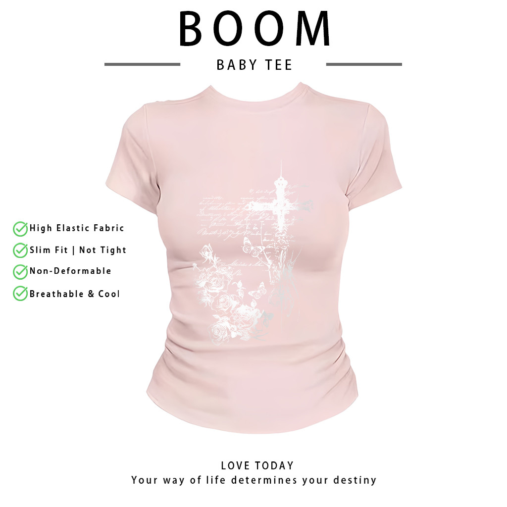 COD（จัดส่งภายใน 24 ชั่วโมง）เสื้อสาวอวบ เสื้อครอปท็อป แขนสั้น babytee สไตล์เกาหลี y2k T-shirt | กางเขน ราคา ถูกที่สุด ดีลบีเคเค แกลเลอรีภาพที่ 6