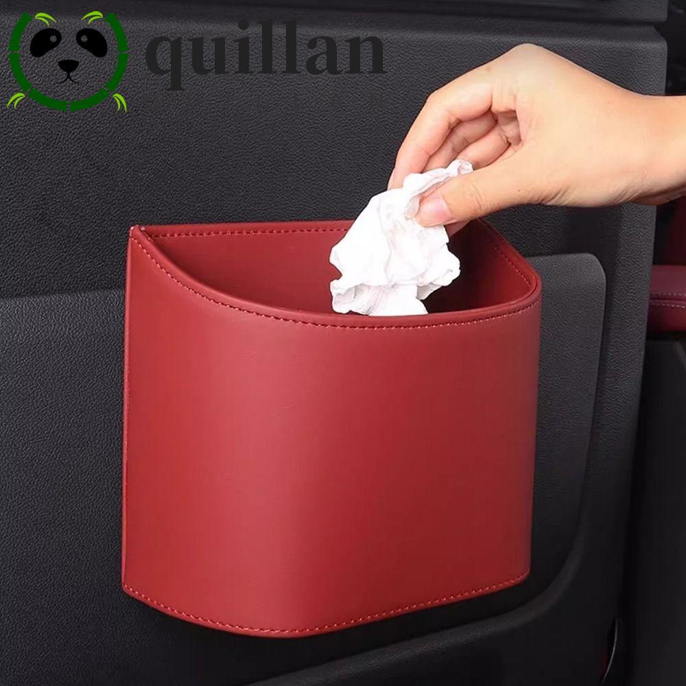 QUILLAN ถังขยะรถยนต์,หนังแขวนถังขยะรถยนต์,ทนทานUniversalกันน้ําแบบพกพารถเบาะหลังกล่องเก็บอุปกรณ์ตกแต่งภายในรถยนต์